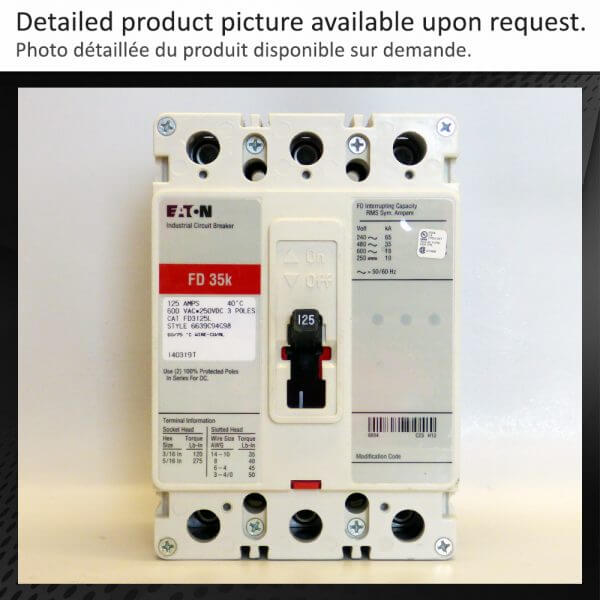 BREAKER 125A 600V 3P CUTLER HAMMER - Used - TESTED - Image 2