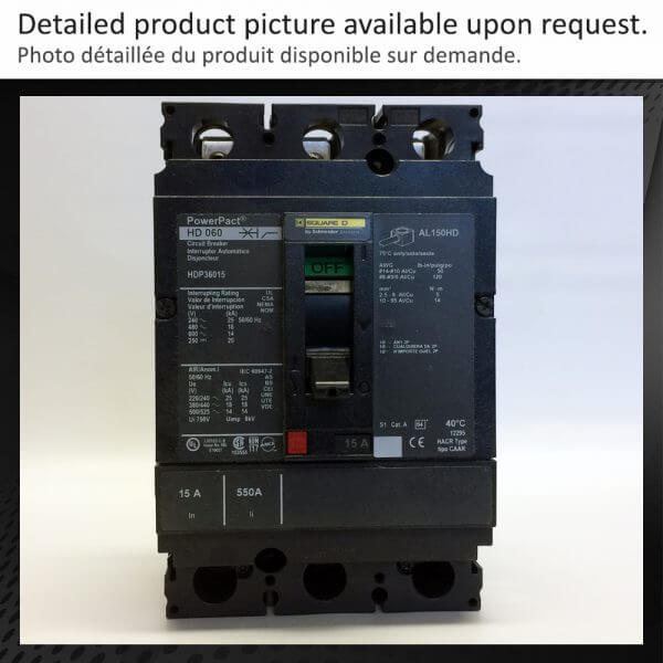 BREAKER 15A 600V 3P SQD 14KA - Used - TESTED - Image 2