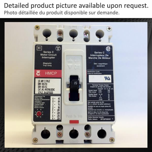 BREAKER 15A 600V 3P CUTLER HAMMER - Used - TESTED - Image 2