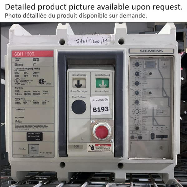 BREAKER 1600A 600V 3P SIEMENS 50KA - Used - TESTED