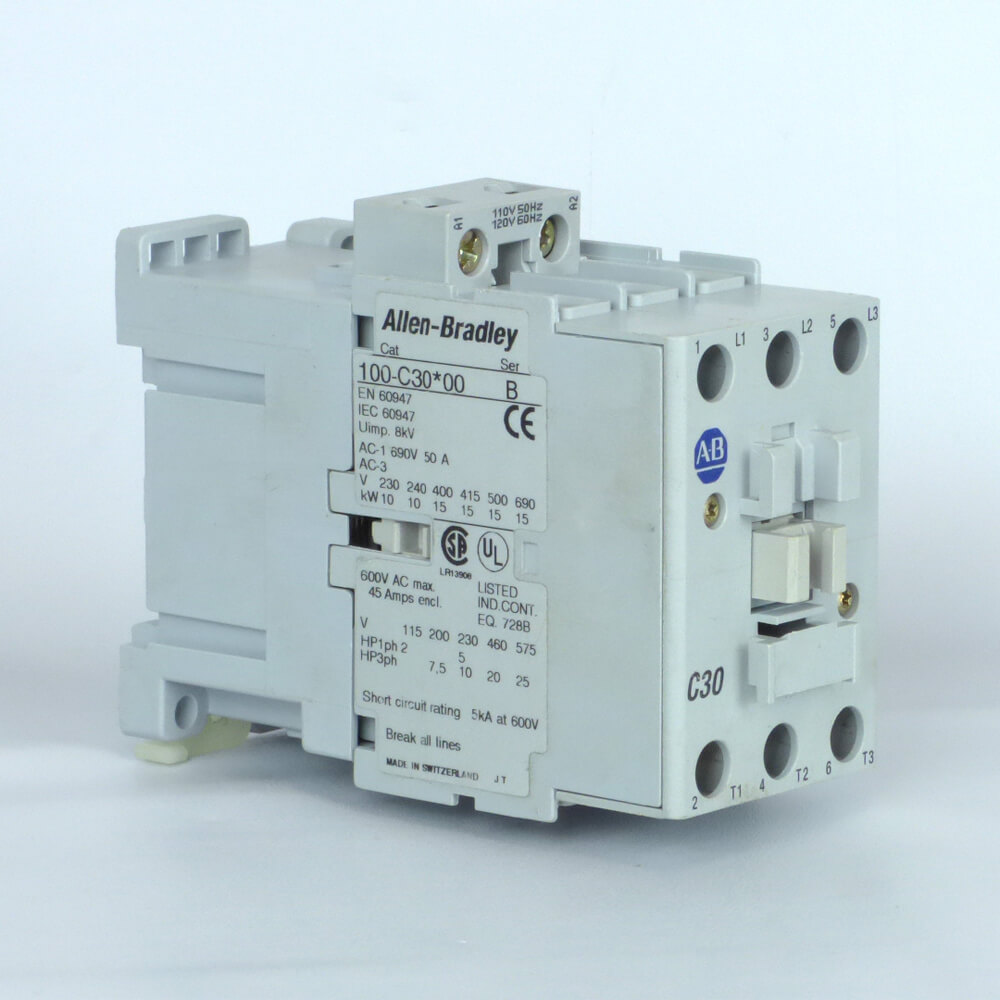 Allen-Bradley 100-C30*00 Contactor 460 Volt @ 20 Hp 120 Volt Coil