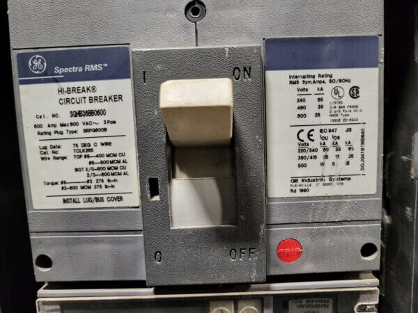 BREAKER 600A 600V 3P G.E. 25KA - Used - TESTED - Image 2