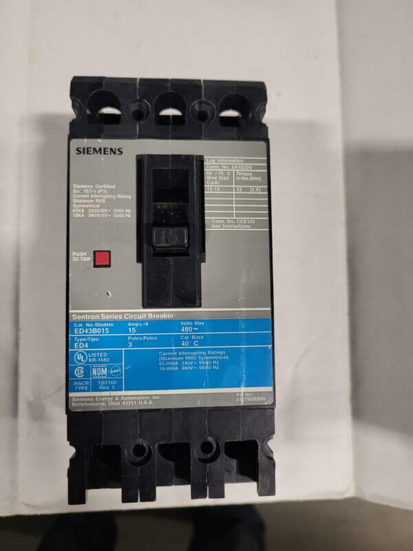 BREAKER 15A 480V 3P ITE - Used - TESTED