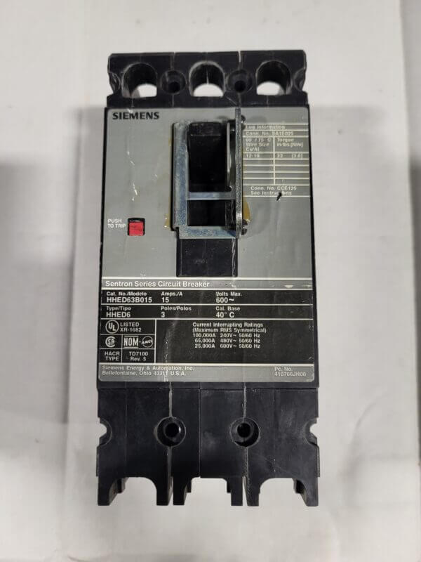 BREAKER 15A 600V 3P SIEMENS - Used - TESTED