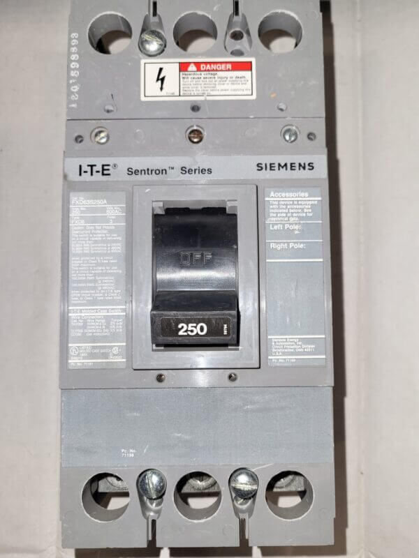BREAKER 250A 600V 3P ITE INT. ONLY - Used - TESTED