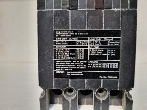 BREAKER 50A 600V 3P SIEMENS TRIPAC - Used - TESTED - Image 2