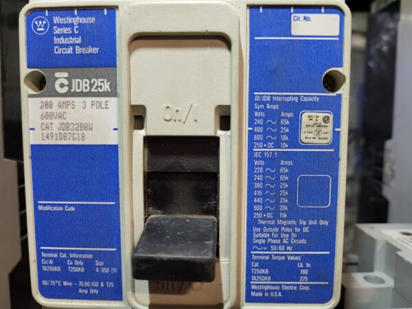 BREAKER 200A 600V 3P CUTLER HAMMER 18KA - Used - TESTED - Image 2