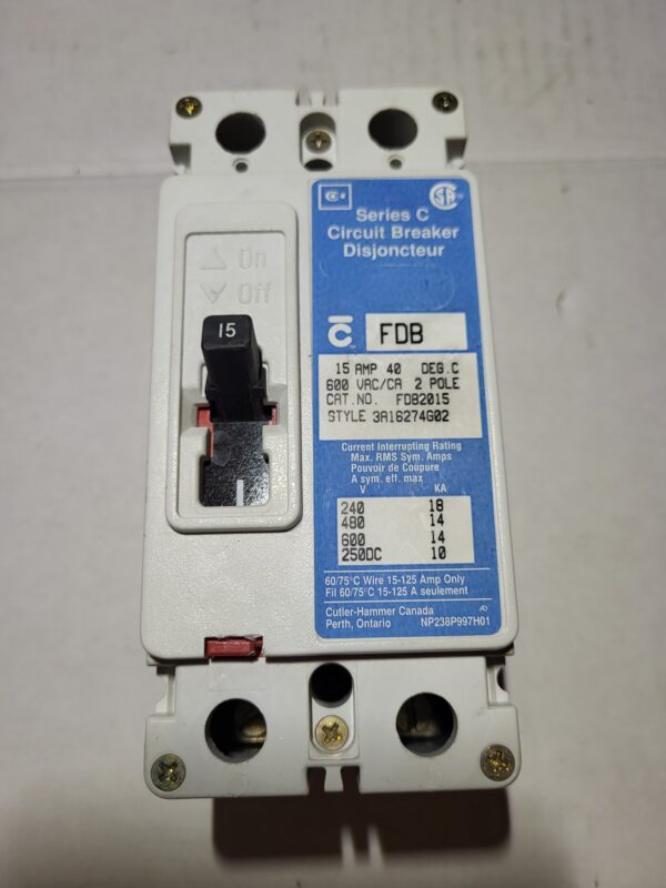 BREAKER 15A 600V 2P CUTLER HAMMER - Used - TESTED