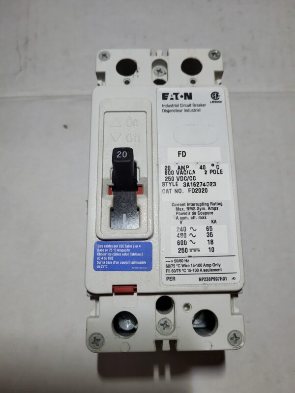 BREAKER 20A 600V 2P CUTLER HAMMER - Used - TESTED