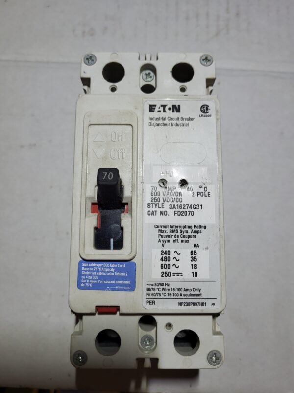 BREAKER 70A 600V 2P CUTLER HAMMER - Used - TESTED