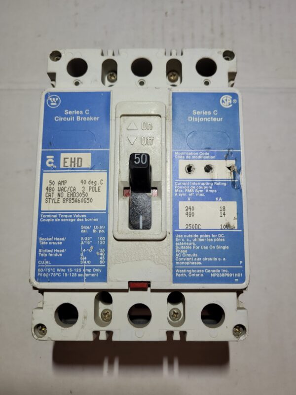 BREAKER 50A 480V 3P WEST - Used - TESTED