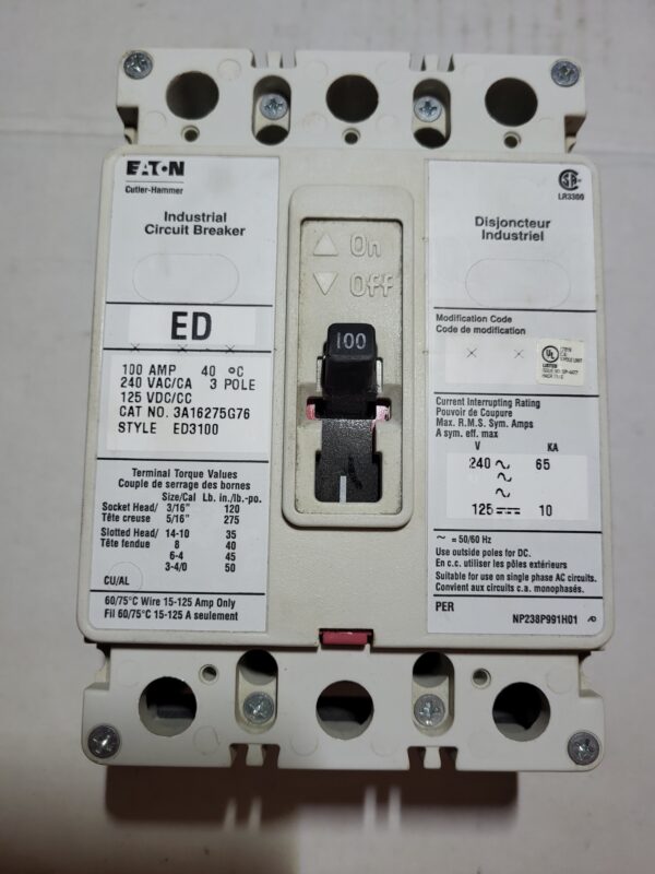 BREAKER 100A 240V 3P CUTLER HAMMER - Used - TESTED