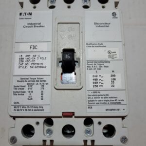 BREAKER 15A 600V 3P CUTLER HAMMER - Used - TESTED