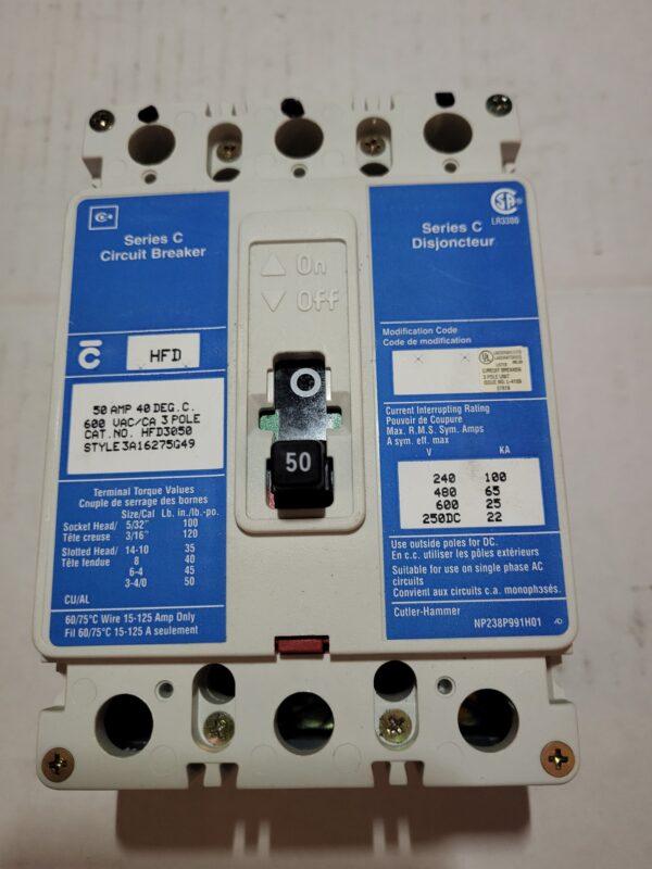 BREAKER 50A 600V 3P CUTLER HAMMER - Used - TESTED