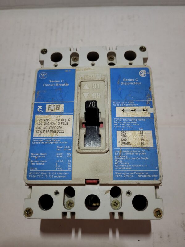 BREAKER 70A 600V 3P CUTLER HAMMER - Used - TESTED